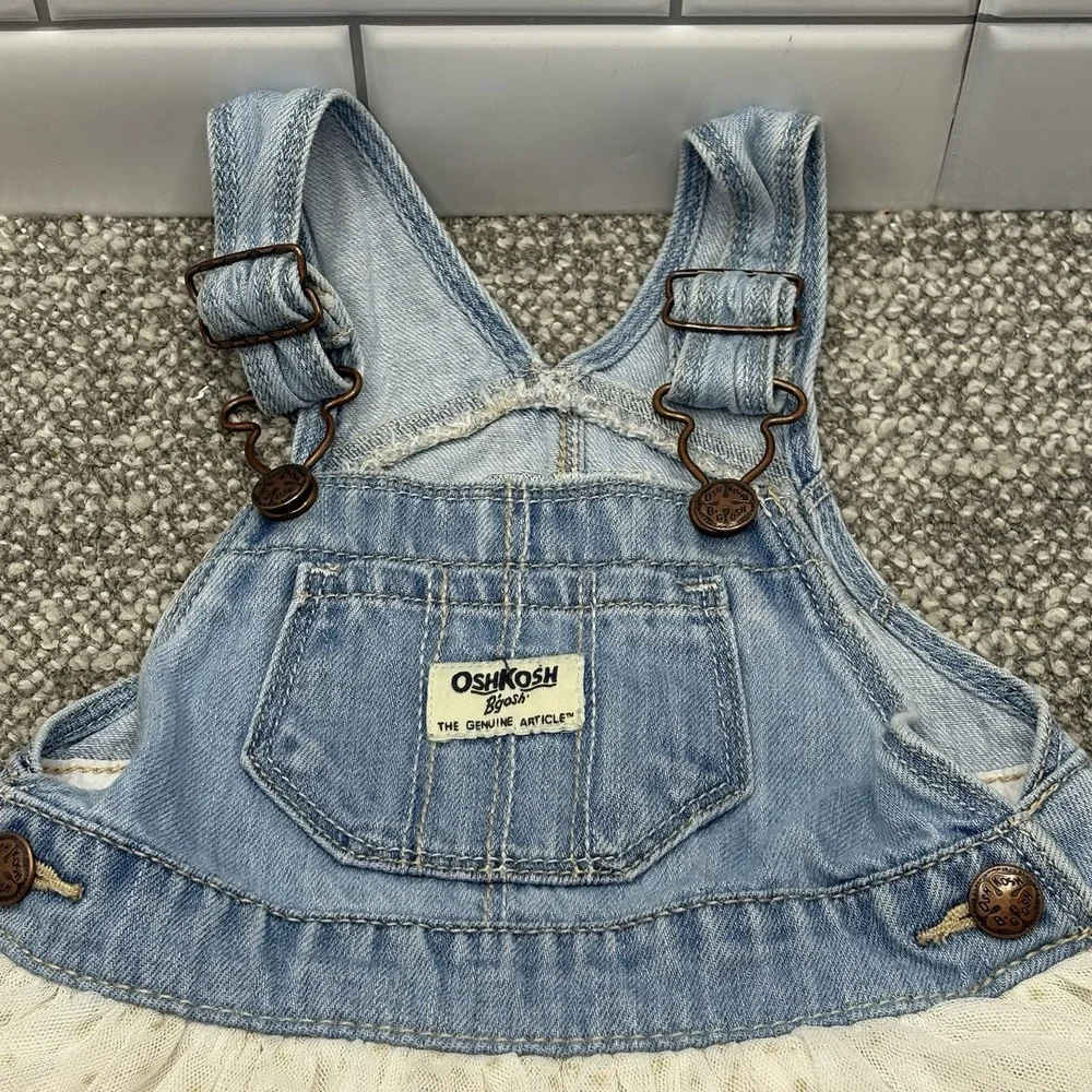 Osh‎ Kosh B Gosh Denim Overall W Ivory Tutu Vestbak Skirt 18M Cute